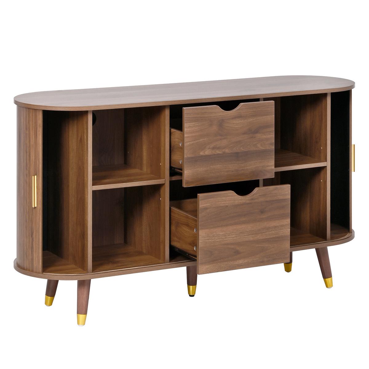 SIDEBOARD walnuss rund 140cm schiebetüren schubladen - Walnussfarben, Holzwerkstoff (140/79.5/40cm) - Urban Meuble