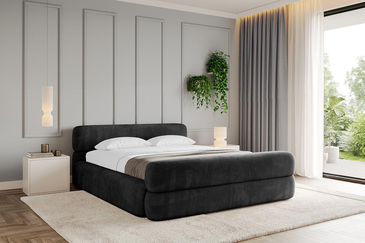 POLSTERBETT mit Bettkasten, Fußteil und Lattenrost, Boxbett mit Matratze H3/H4 - ENORA-Z-V1 180x200 Schwarz - Schwarz, Holzwerkstoff/Textil (180/200cm) - ALTDECOR