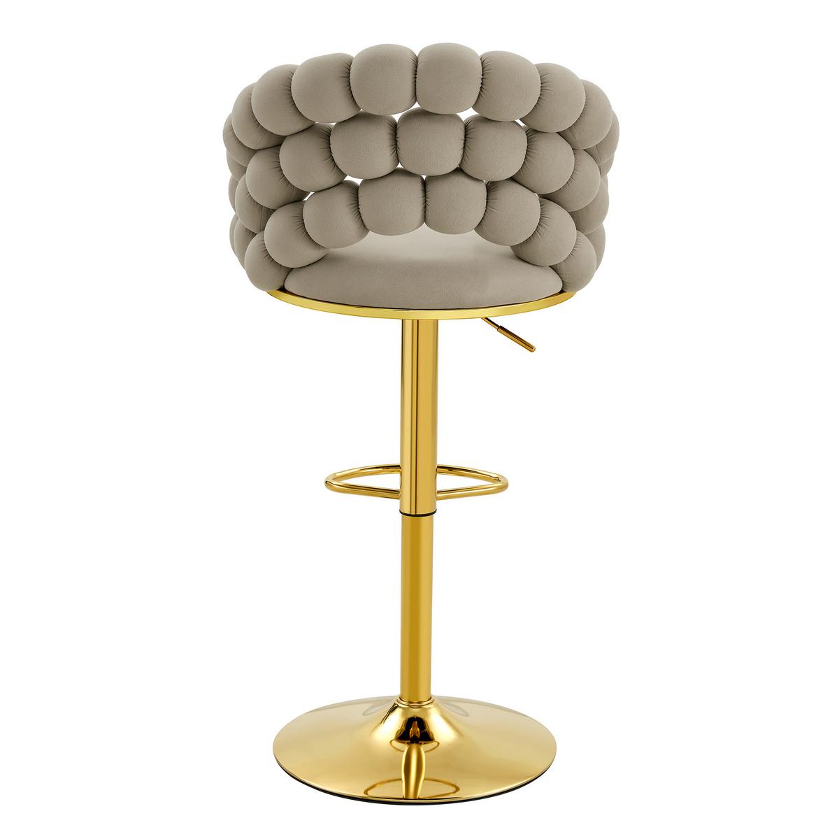 BARHOCKER 2er-Set aus samt mit gold-gestell, kugelketten-rückenlehne und höhenverstellbar - Grau, Textil (45/112/52cm) - Urban Meuble