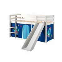 HOCHBETT mit Rutsche Karolina Massivholz Weiß Textilset Astro 1 - Blau/Weiß, Holz (90/200cm) - 58aufmkessel
