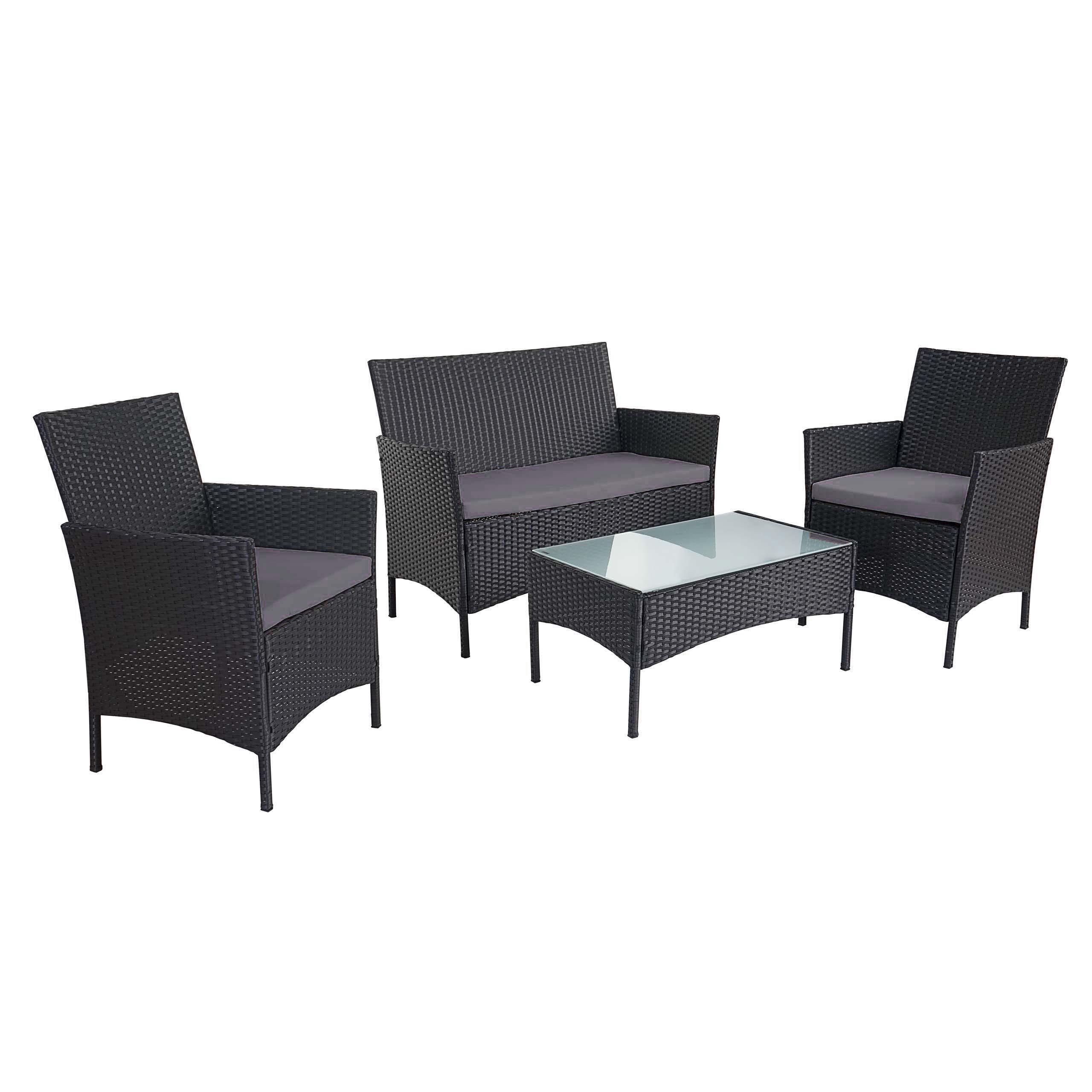 POLY-RATTAN GARTEN-GARNITUR Anthrazit - Anthrazit, Kunststoff - MCW