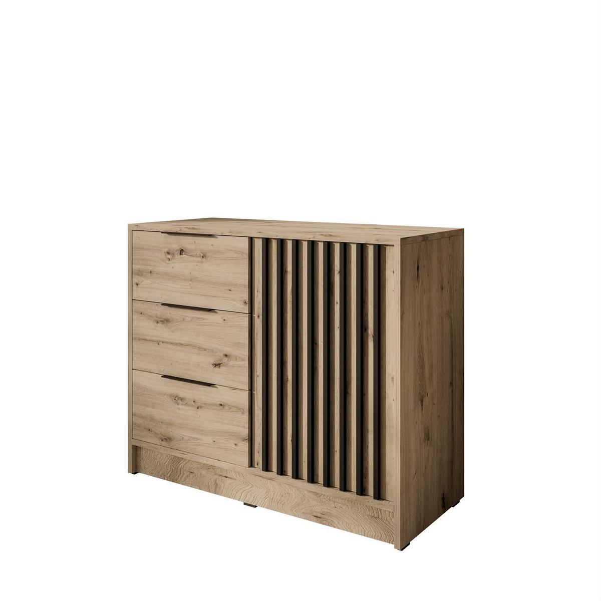 KOMMODE NELA mit Lamellen, Artisan/Schwarz - Eiche Artisan, Holzwerkstoff (105/86/45cm) - Lookway