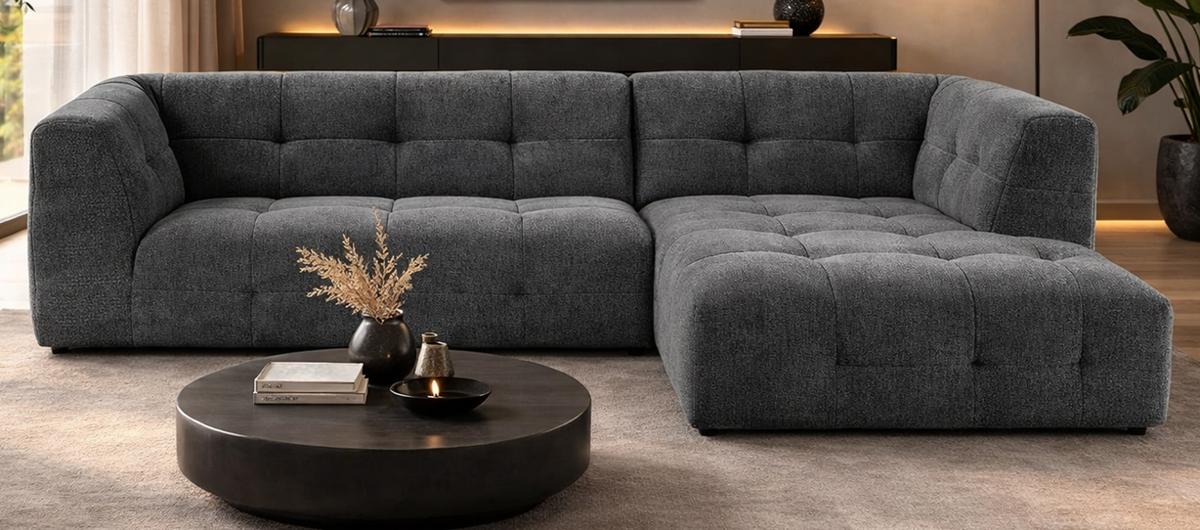 SOFA grau Webstoff 292 x 161 cm, Ecksofa 5-Sitzer, L-Sofa Ottomane rechts - Grau, Holz/Textil (292/161cm) - Inn.Furn