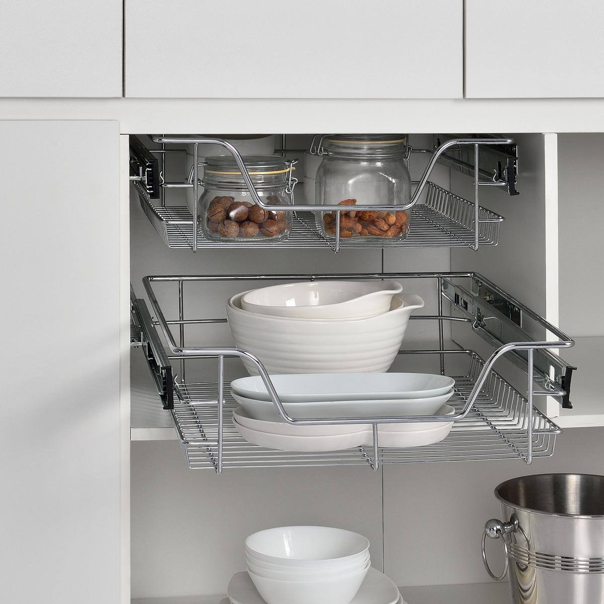 TELESKOPSCHUBLADE-SET 2 TLG. Doustelle - Silberfarben, Metall (44/14/47cm) - [en.casa]