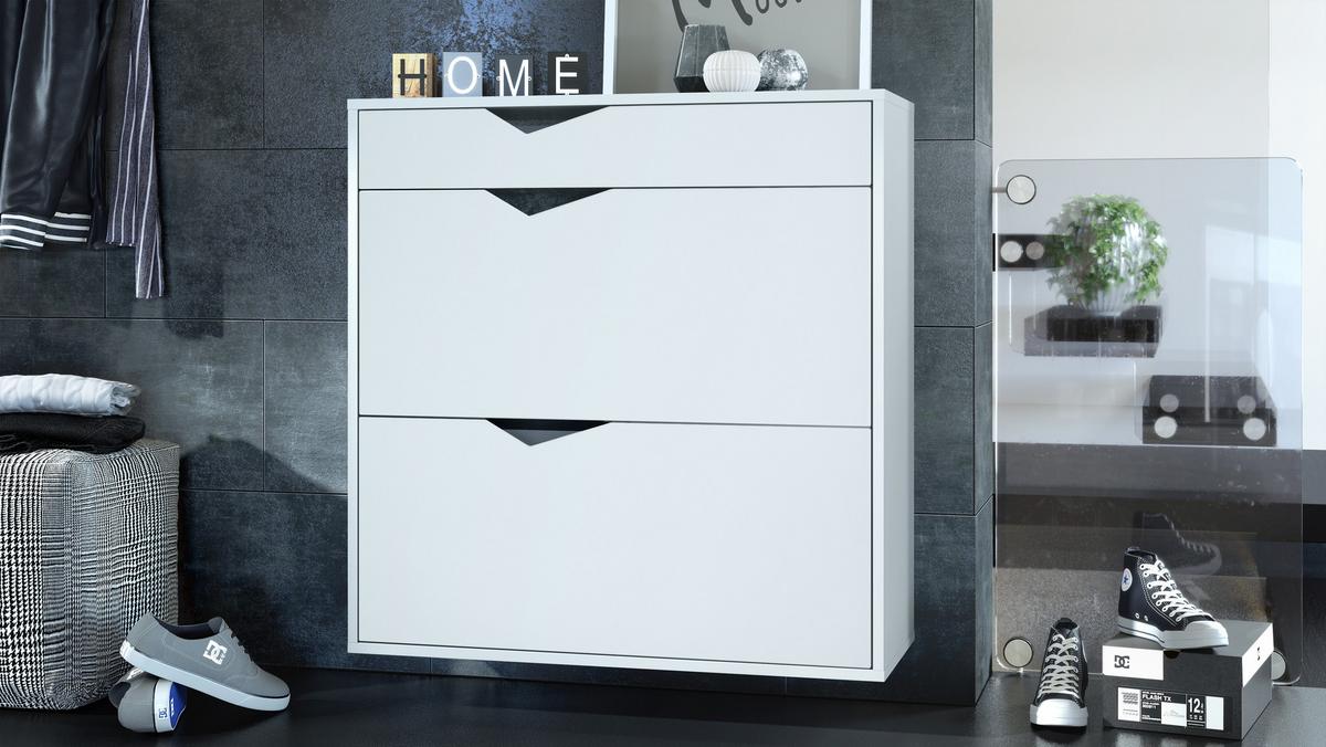SCHUHSCHRANK Kolmio Fronten in Weiß matt - Weiß, Holzwerkstoff (85/87/33cm) - Vladon