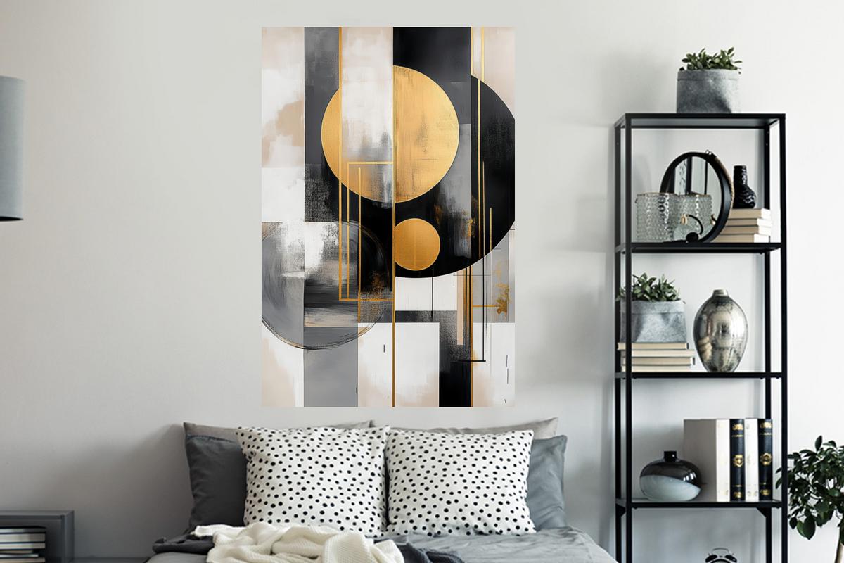WANDTATTOO Abstrakt - Gold - Silber - Formen - Ästhetisch - Modern Wandaufkleber 80x120 cm - Goldfarben, Kunststoff (80/120/0.1cm) - MuchoWow