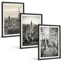 BILDER SET 3er Set - 40x60 cm Schwarzer Rahmen - Aussicht Paris New York Treppen - Schwarz, Kunststoff (40/60cm) - TULUP