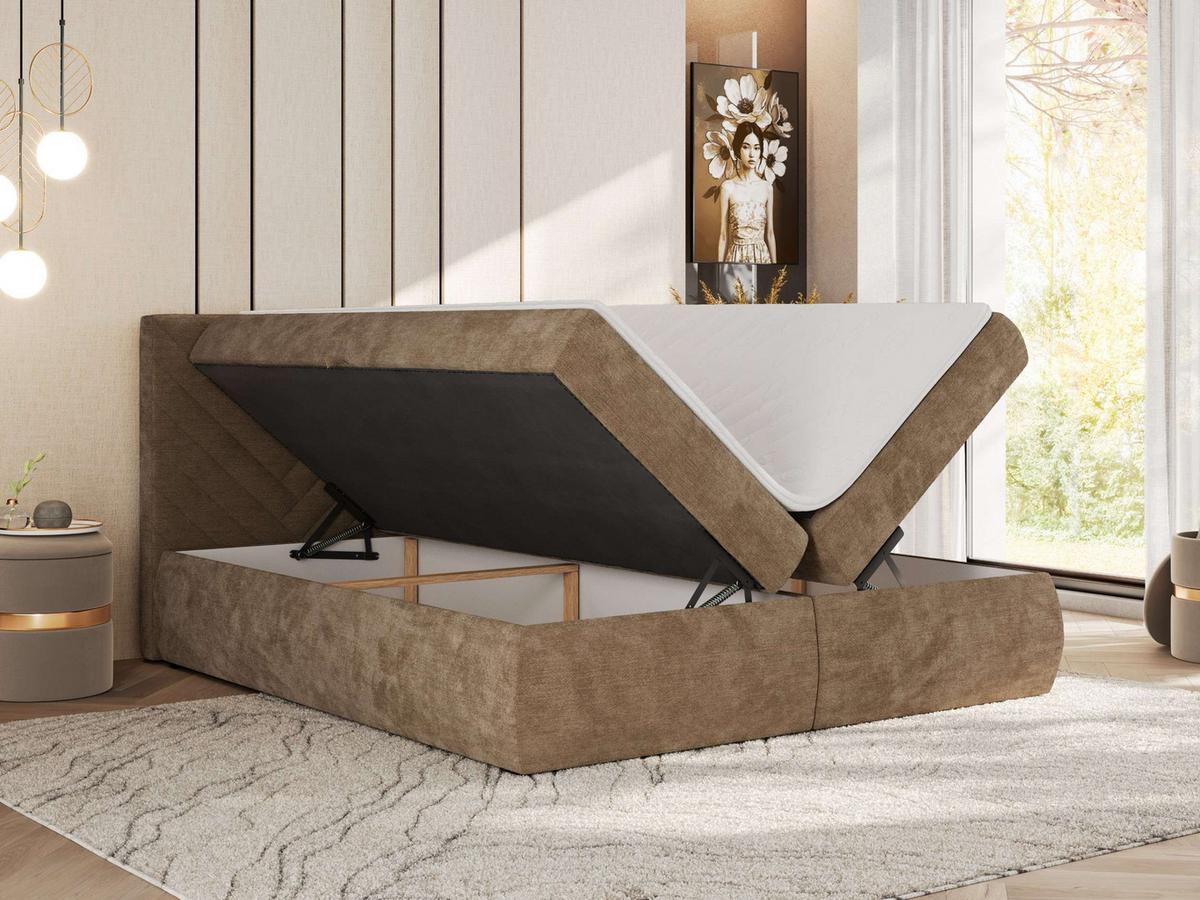 BOXBETT AVERTA 160/200 - Braun Schenille glatt - H3 - Braun, Textil (160/200cm) - MKS