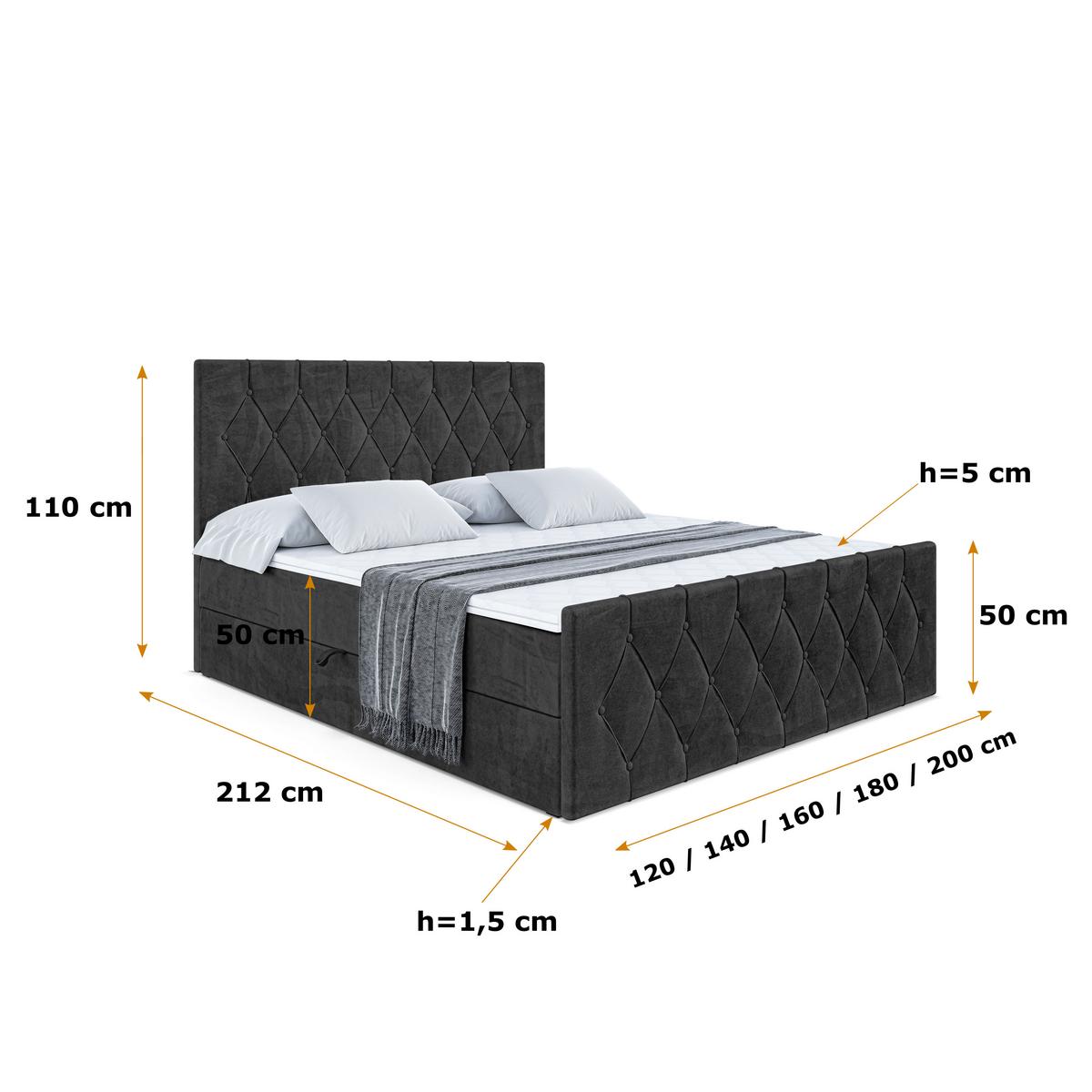BOXBETT VELANTO-Z - 140 x 200 - H3 - Schwarz - Schwarz, Holzwerkstoff (140/200cm) - ALTDECOR