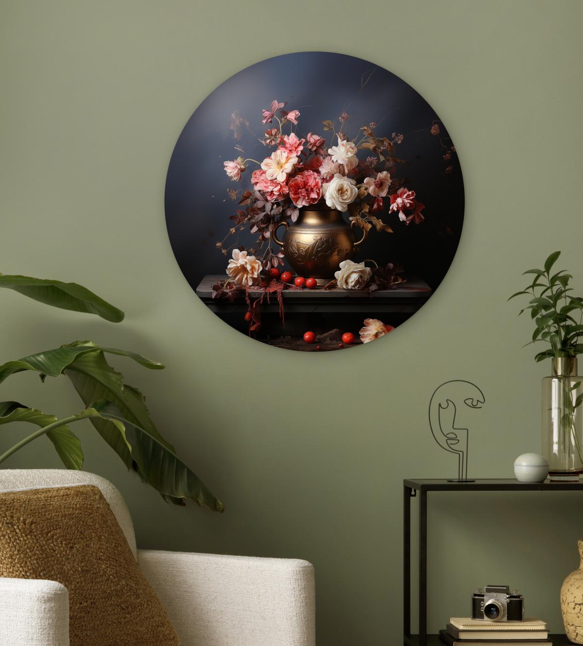 WANDBILD Stilleben - Blumen - Rosen - Blumenstrauß - Vase Wanddeko Schlafzimmer 60x60 cm - Dunkelbraun, Kunststoff (60/60cm) - MuchoWow