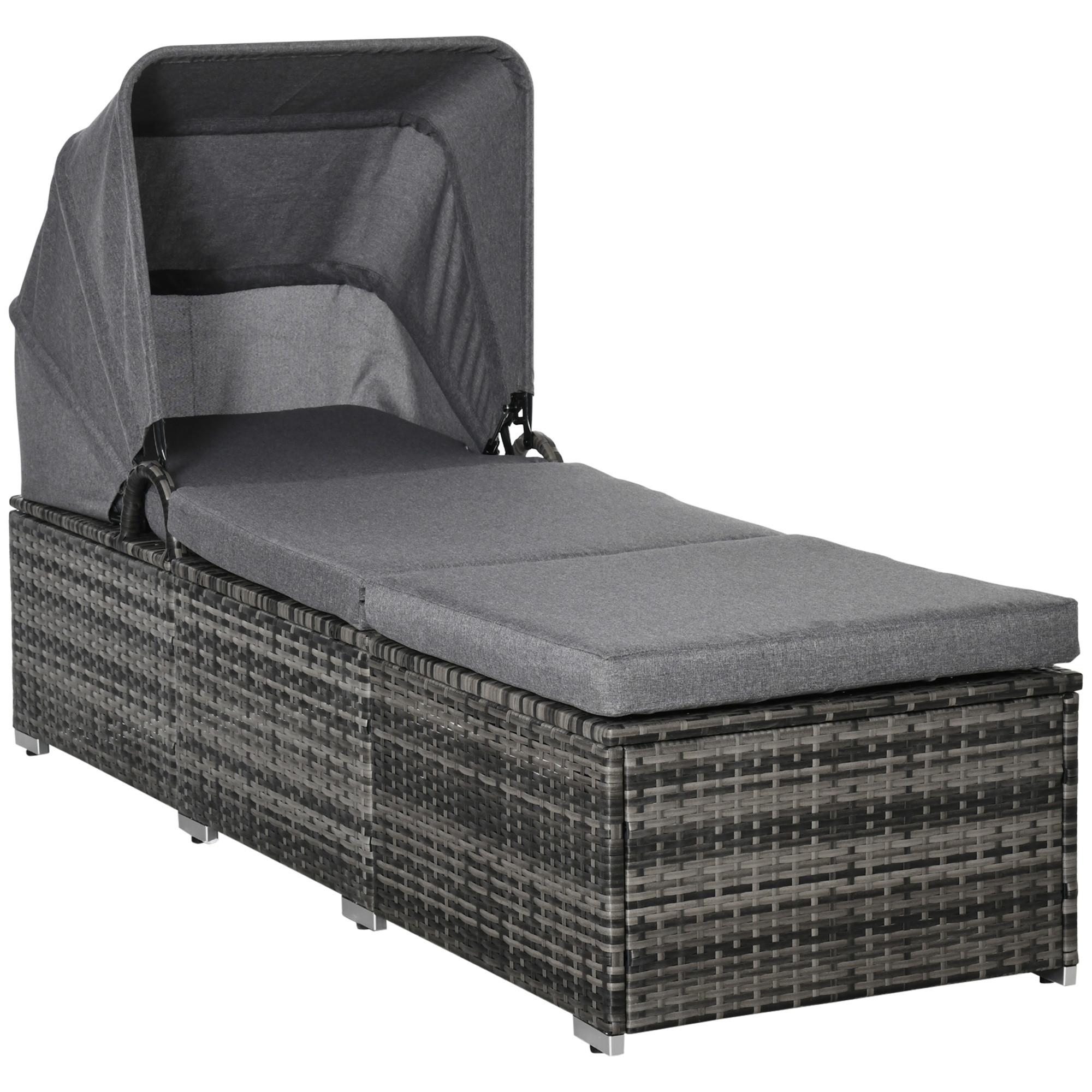 SONNENLIEGE aus Polyrattan, Grau - Grau, Metall (65/40/195cm) - Outsunny