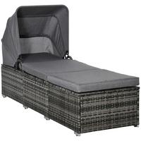 SONNENLIEGE aus Polyrattan, Grau - Grau, Metall (65/40/195cm) - Outsunny