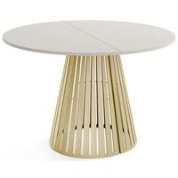 ESSTISCH Naro rund ausziehbar mit Goldenem Lamellen-Metallgestell, Beige Kaschmir 100-180/100/76 cm - Kaschmir/Beige, Holzwerkstoff/Metall (100/176/76cm) - WFL GROUP