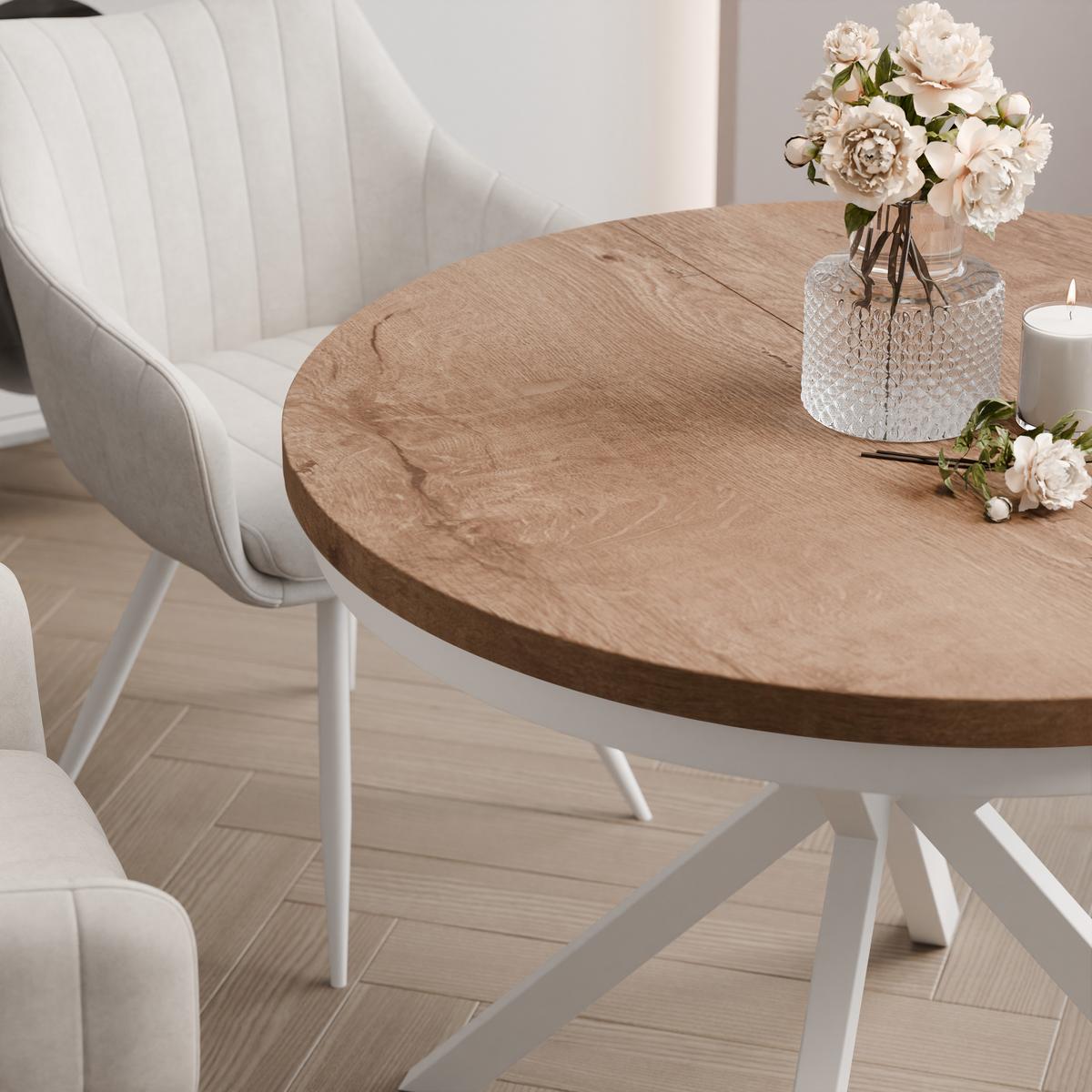 AUSZIEHTISCH MILTON 90-166/76 cm mit Metallgestell und Zarge, Weiß / Lefkas-Eiche - Eiche San Remo/Weiß, Holzwerkstoff/Metall (90/90/76cm) - Idohome