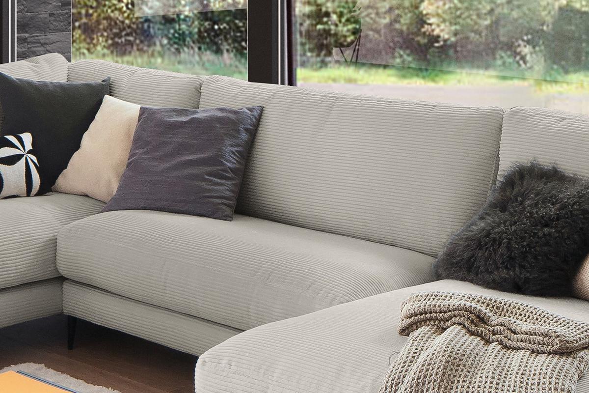 WOHNLANDSCHAFT CARA Steingrau Cord - Greige/Schwarz, Textil (341/84/223cm) - KAWOLA