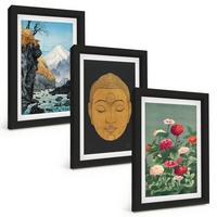BILDER SET 3er Set - 20x30 cm Schwarzer Rahmen - Japanische Natur, Japandi-Kultur - Schwarz, Kunststoff (20/30cm) - TULUP