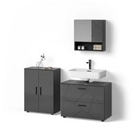BADMÖBEL-SET Ronco Anthrazit Hochglanz 3 Teile, mit Unterschrank 80 cm - Schwarz Hochglanz, Holzwerkstoff (80/58/41cm) - Livinity®