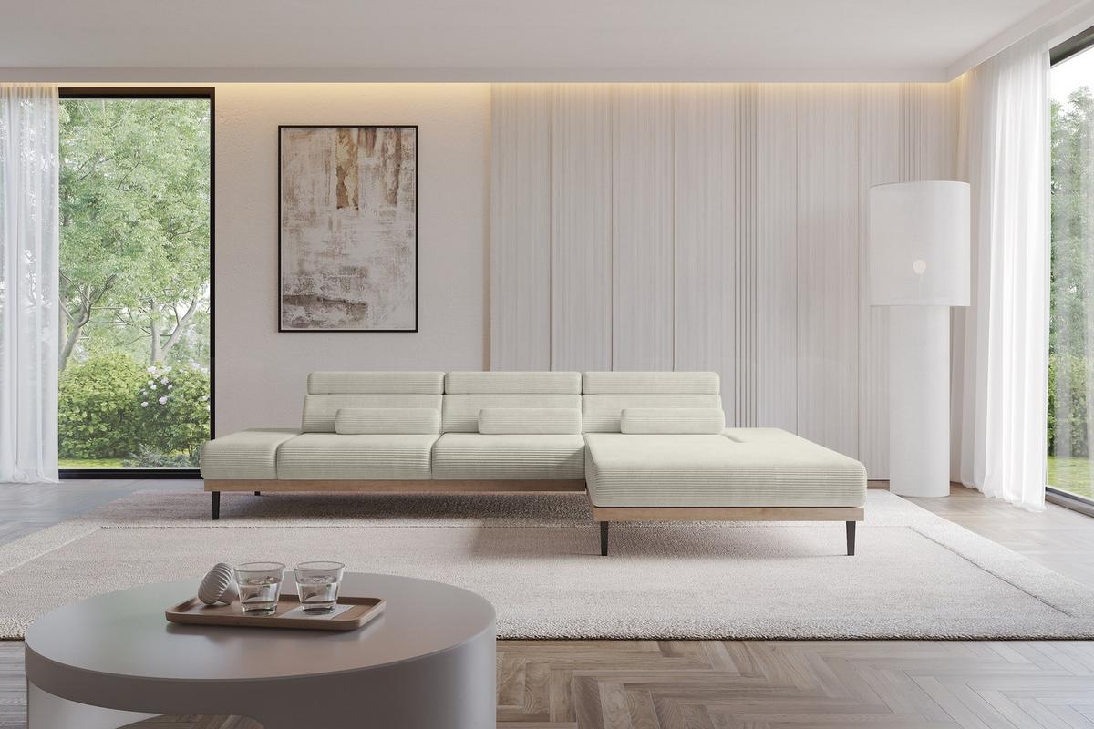 ELEKTRISCHES ECKSOFA Rechts MONA 316x205x85 Creme Cord - Ecru/Creme, Holzwerkstoff/Textil (316/205cm) - ALTDECOR