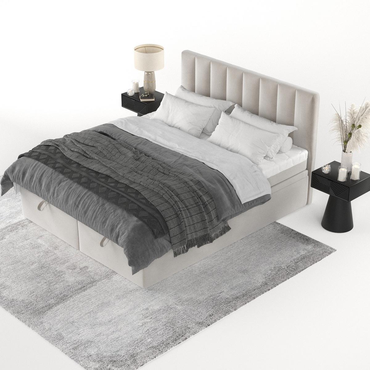 BOXBETT Lume 180/200 cm Hellbeige im Paros Stoff - Beige/Schwarz, Holz/Holzwerkstoff (180/200cm) - AltaBeds