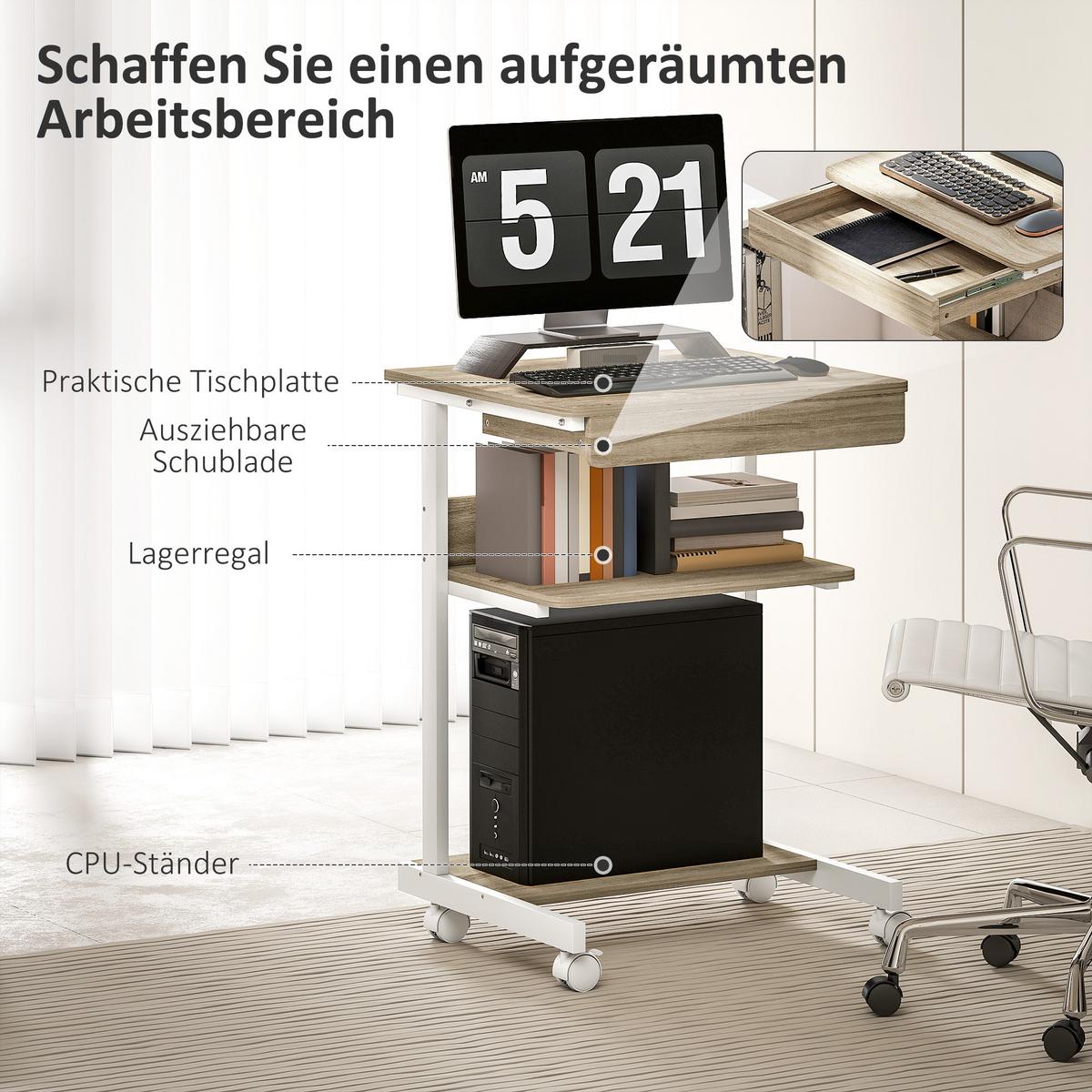 SCHREIBTISCH Spanplatte Metall Eiche - Eichefarben/Weiß, Holzwerkstoff/Metall (56/51/79cm) - HOMCOM
