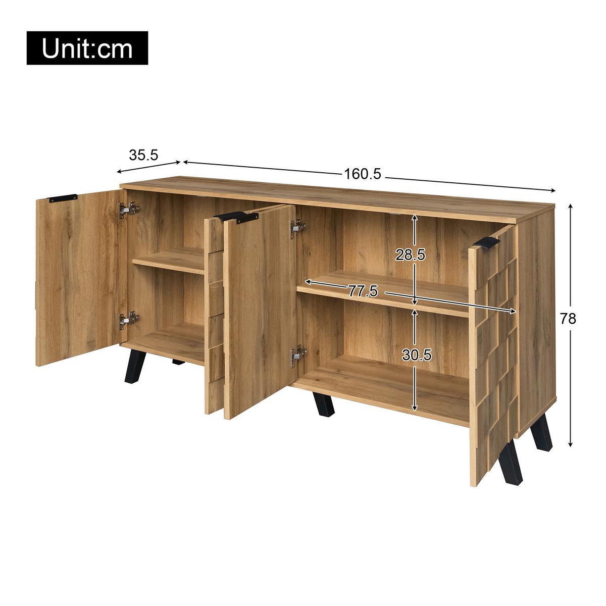 SIDEBOARD in Eiche Optik Stil mit 3 Türen, 160.5/35.5/78cm - Braun, Holzwerkstoff (35/78/161cm) - Urban Meuble