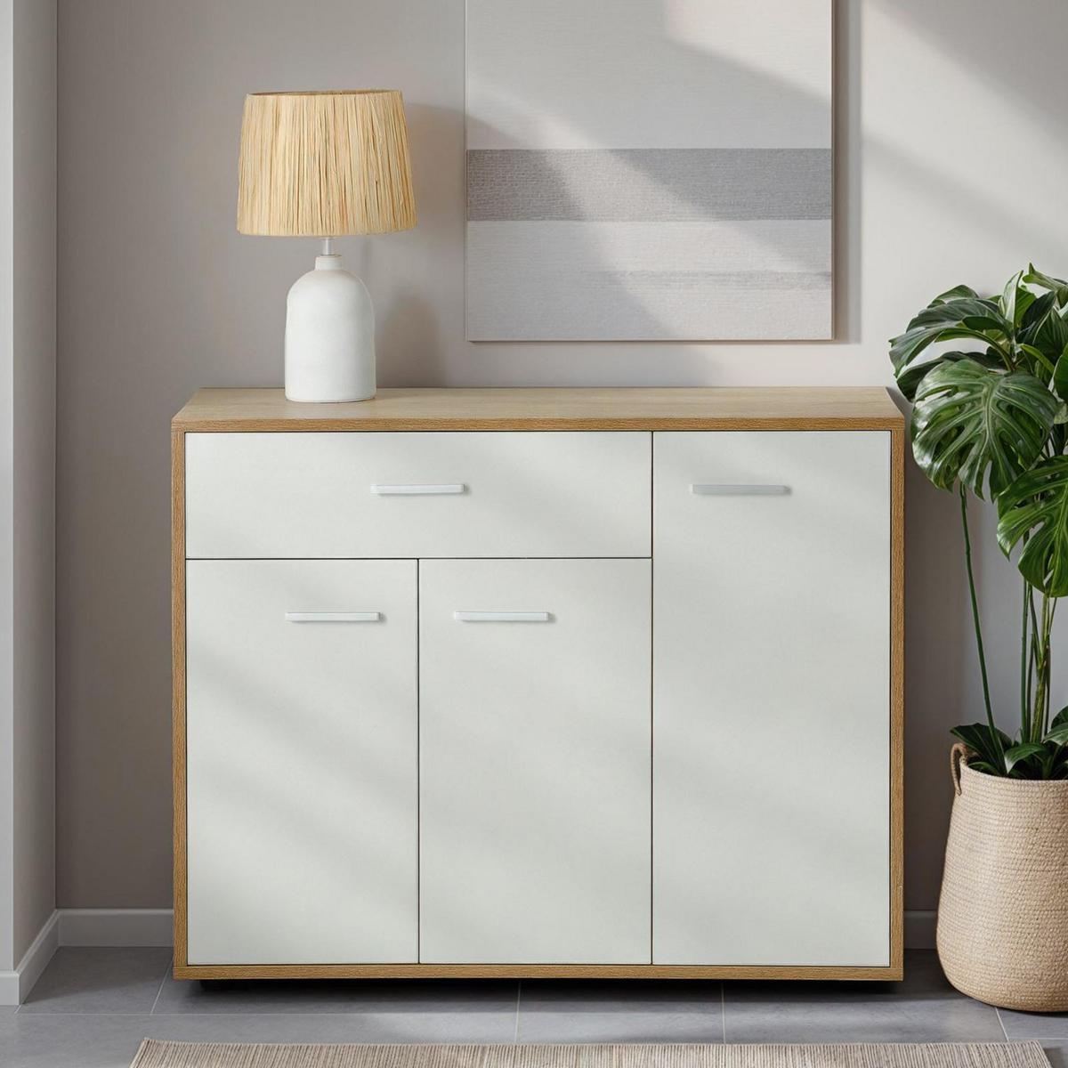 KOMMODE ESTELLE Sonoma Eiche/weiß - Weiß/Sonoma Eiche, Holzwerkstoff (88/70/30cm) - CARO-Möbel