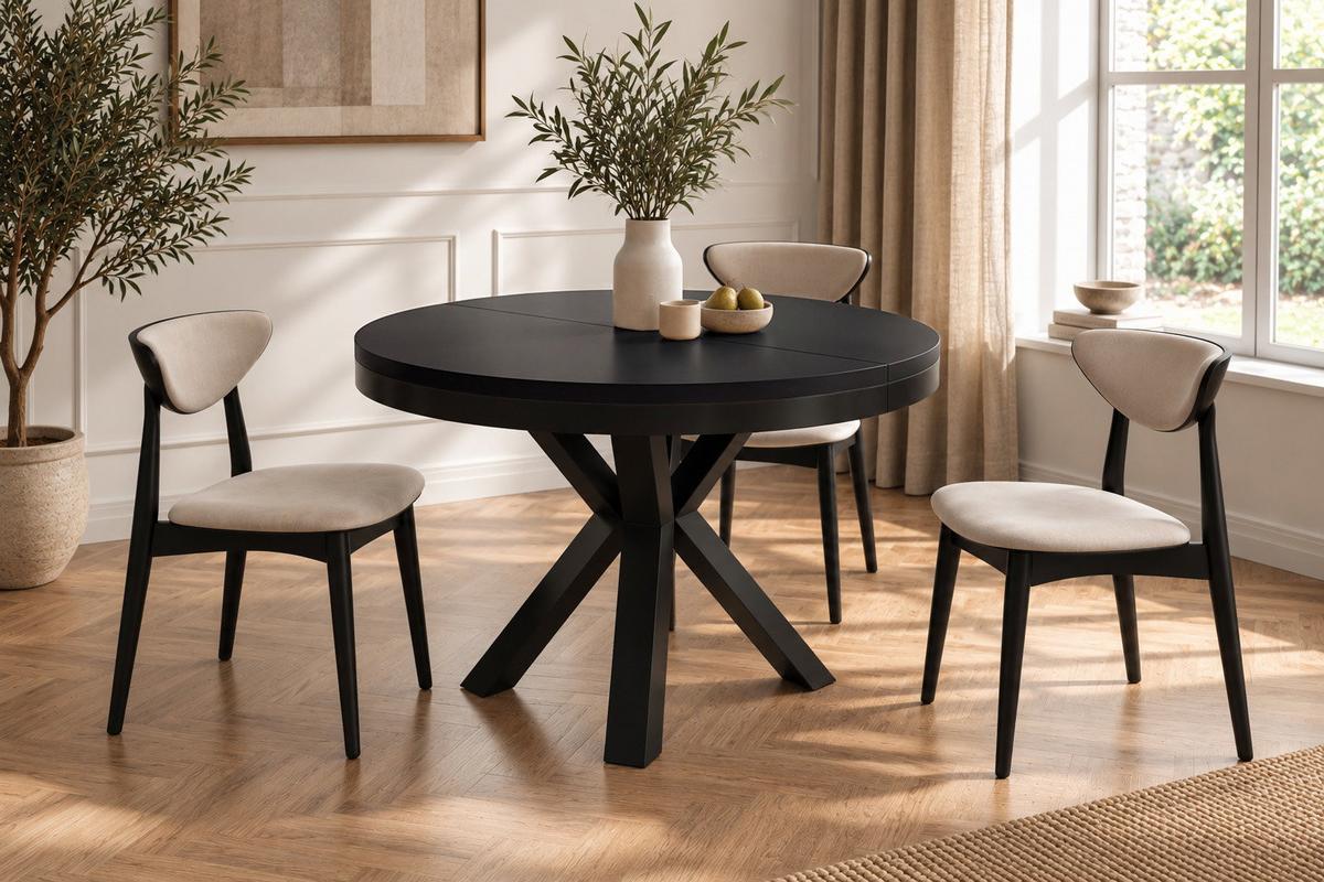 ESSTISCH Clara runder ausziehbarer, Schwarz 120-200/120/76 cm - Schwarz, Holzwerkstoff/Metall (120/200/76cm) - WFL GROUP