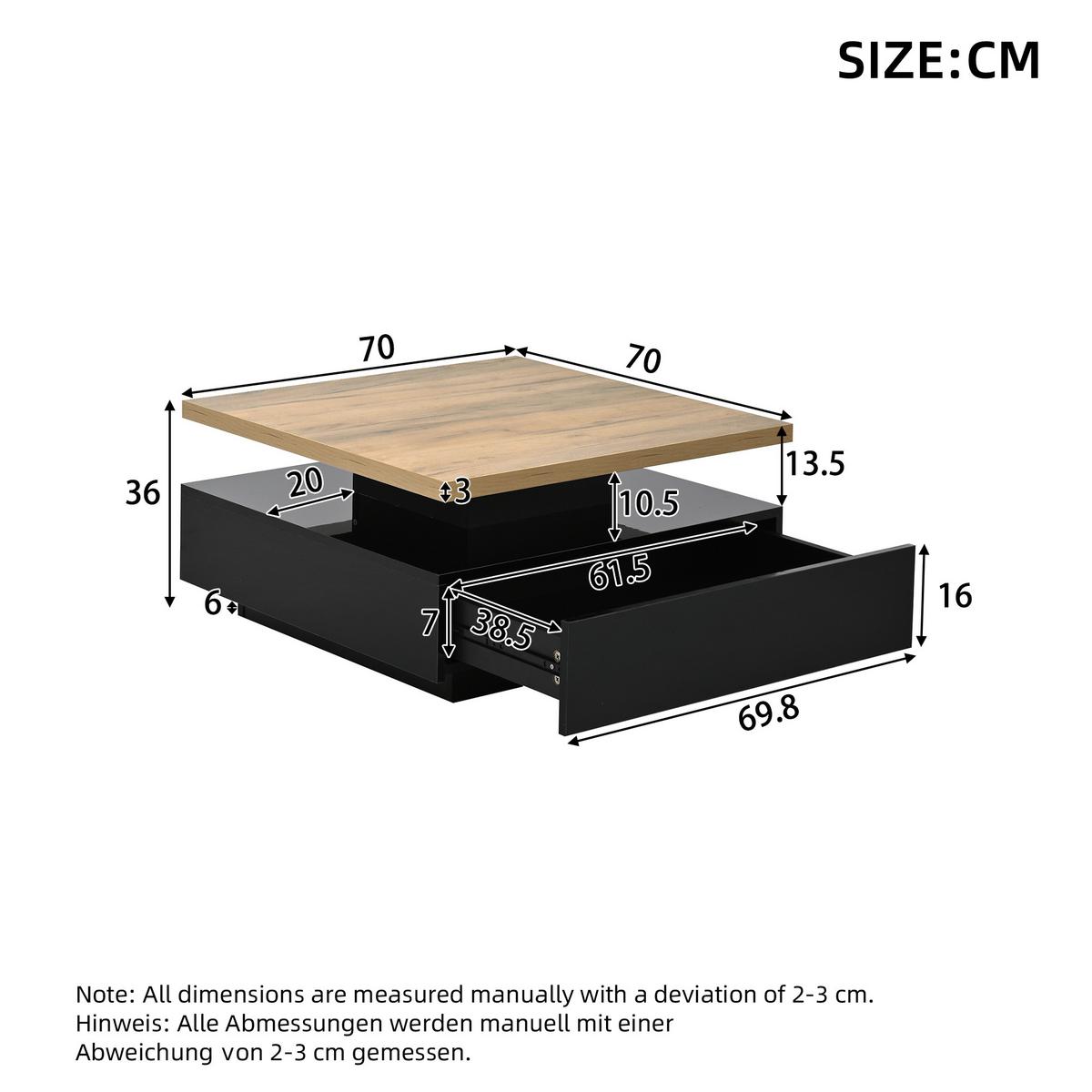 COUCHTISCH 70x70 cm Hochglanz mit 360° drehbar - Eichefarben, Holzwerkstoff (70/70/36cm) - Urban Meuble