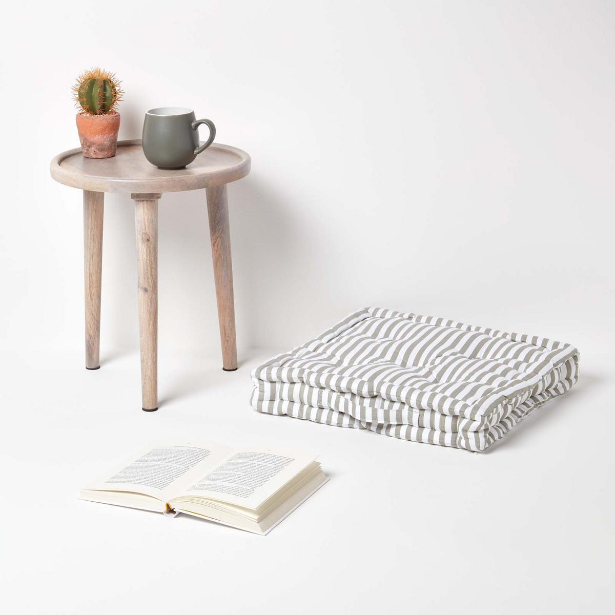 SITZKISSEN grau-weiß gestreift 50/50/10 cm - Grau, Textil (50/50/10cm) - Homescapes