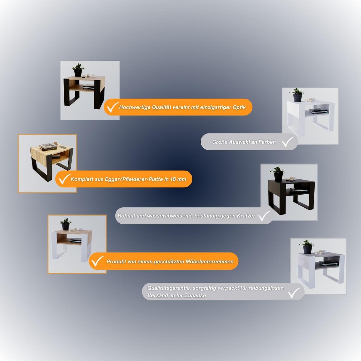 COUCHTISCH Karo65 65/45/53,6 - Eichefarben/Schwarz, Holzwerkstoff (53.6/65/45cm) - RAUMHIRSCH FURNITURE