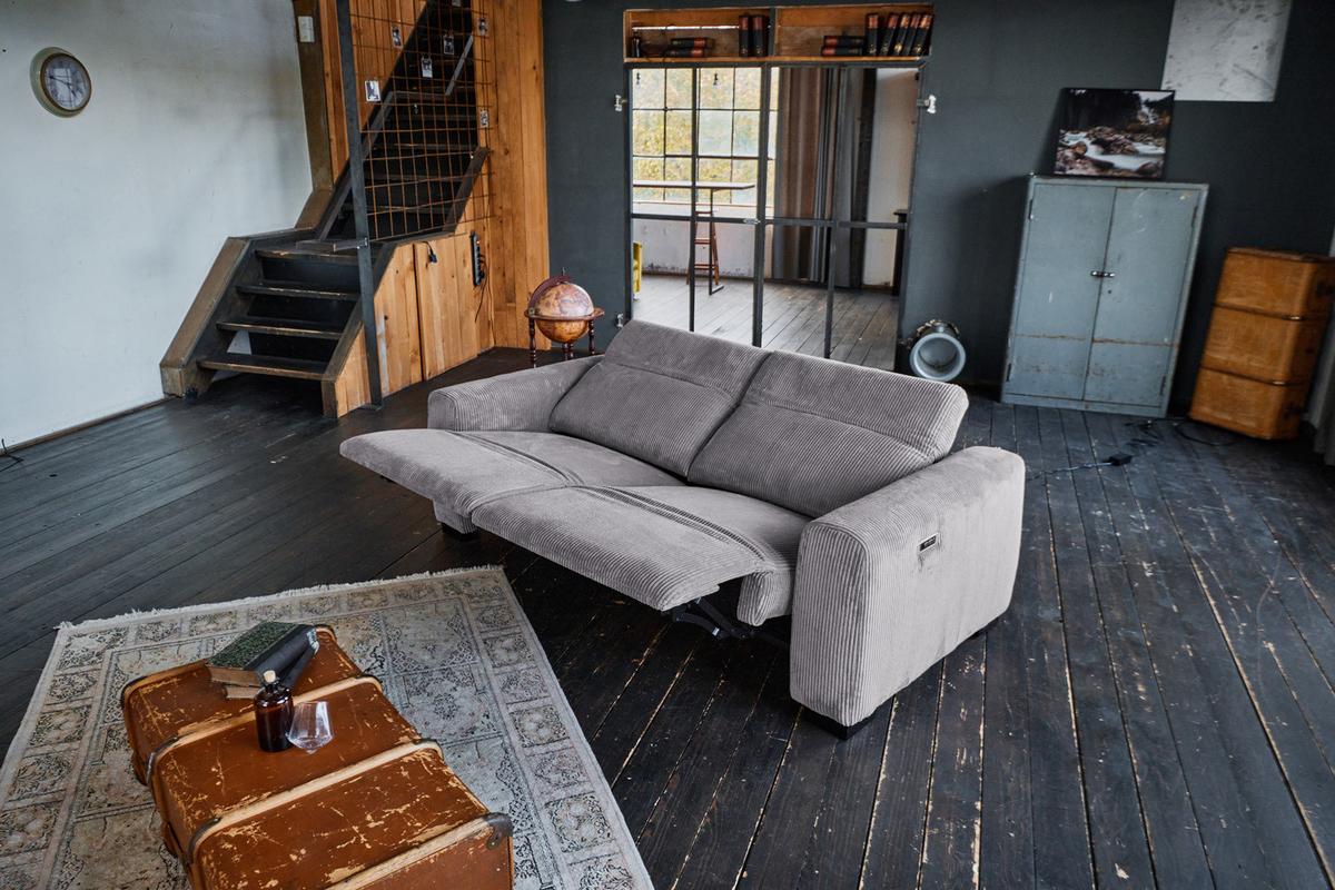 SOFA FINN Grau Cord - Schwarz/Grau, Kunststoff/Textil (210/80/107cm) - KAWOLA