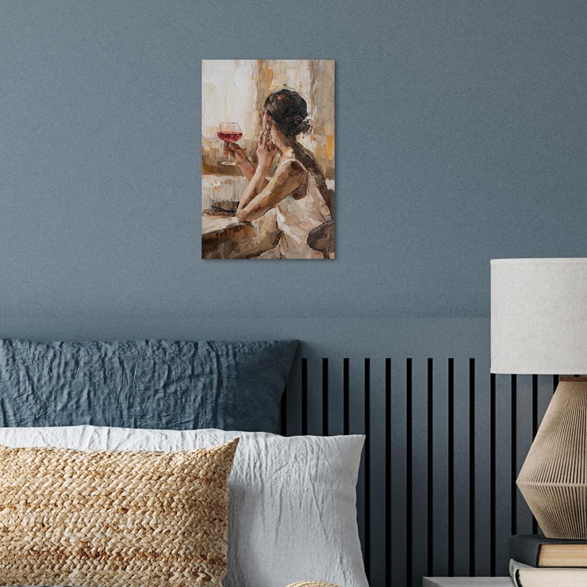 POSTER Ölgemälde - Frau - Wein Room Decor 20x30 cm - Hellbraun, Papier (20/30/0.1cm) - MuchoWow