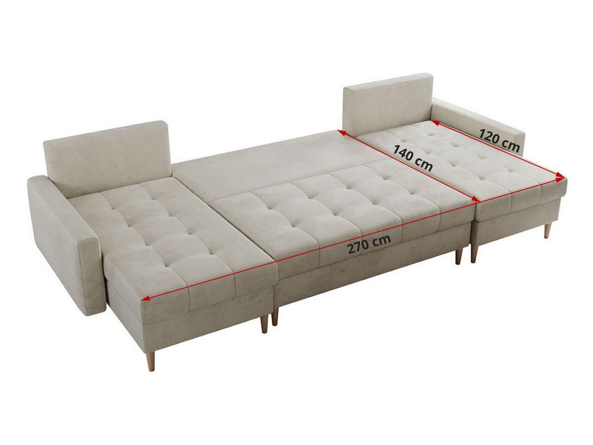 WOHNLANDSCHAFT Colin U Velvet Beige - Beige/Braun, Holz/Textil (290/75/140cm) - MKS