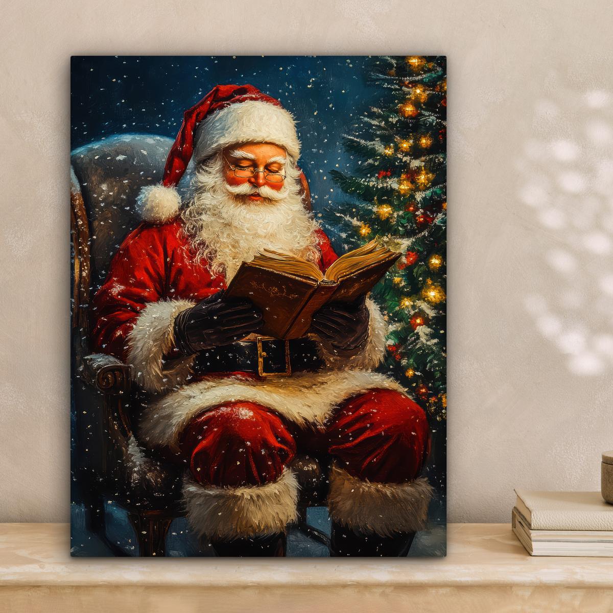 LEINWANDBILD Weihnachtsmann - Weihnachten - Winter - Weihnachtsbaum Room Decor 30x40 cm - Bordeaux, Textil (30/40cm) - MuchoWow