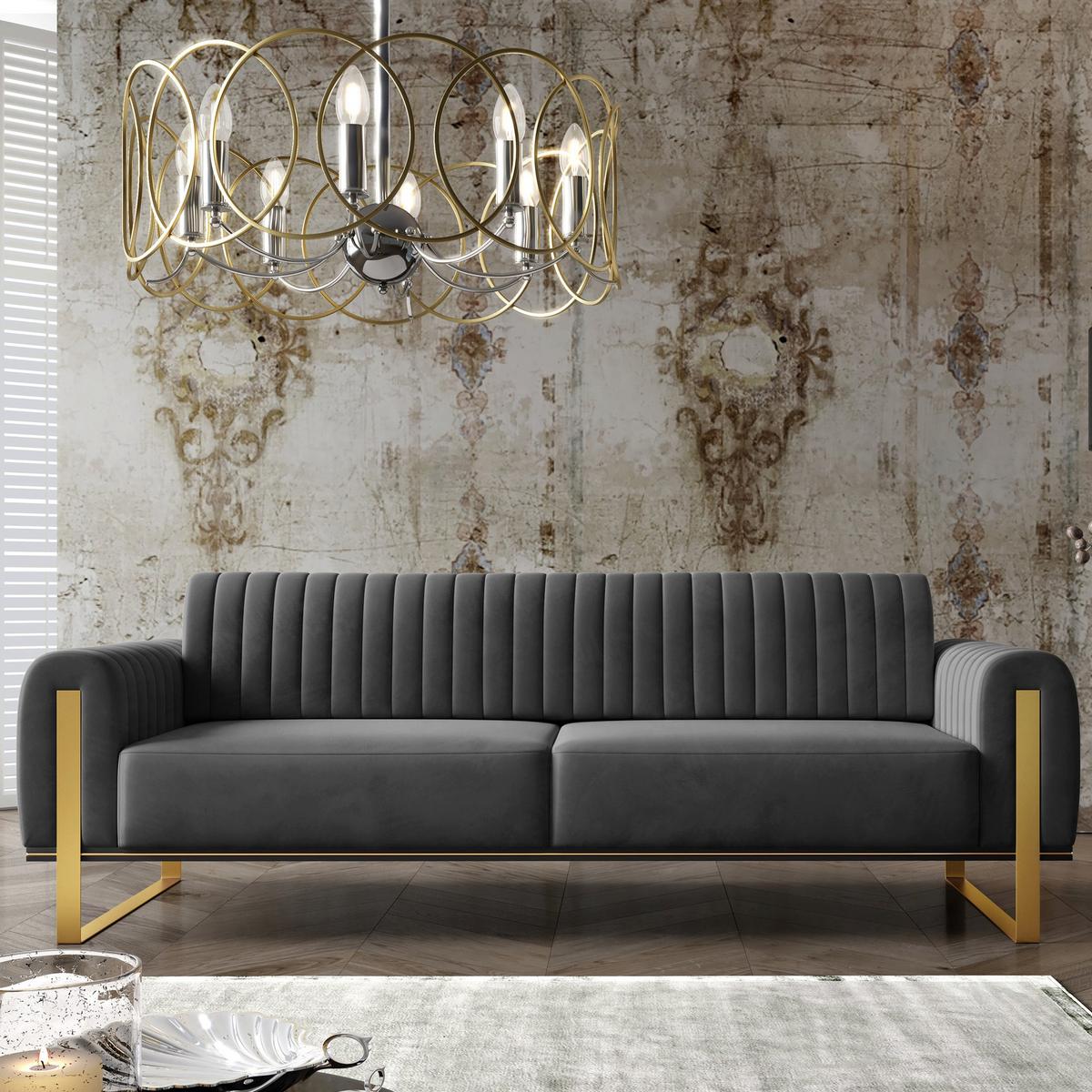 SOFA Parissa 228 cm - Goldfarben/Grau, Textil/Metall (228/79/92cm) - Selsey