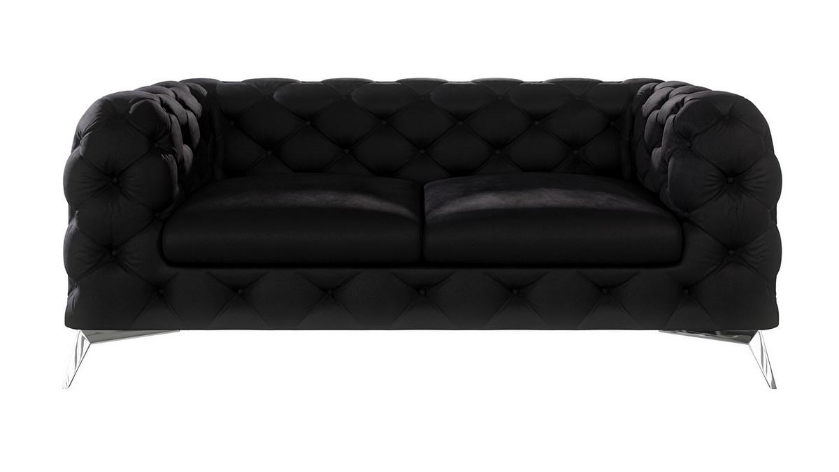 CHESTERFIELD-SOFA 2-Sitzer Laura Schwarz Samt - Silberfarben/Schwarz, Holz/Textil (185/75/100cm) - S-Style Möbel