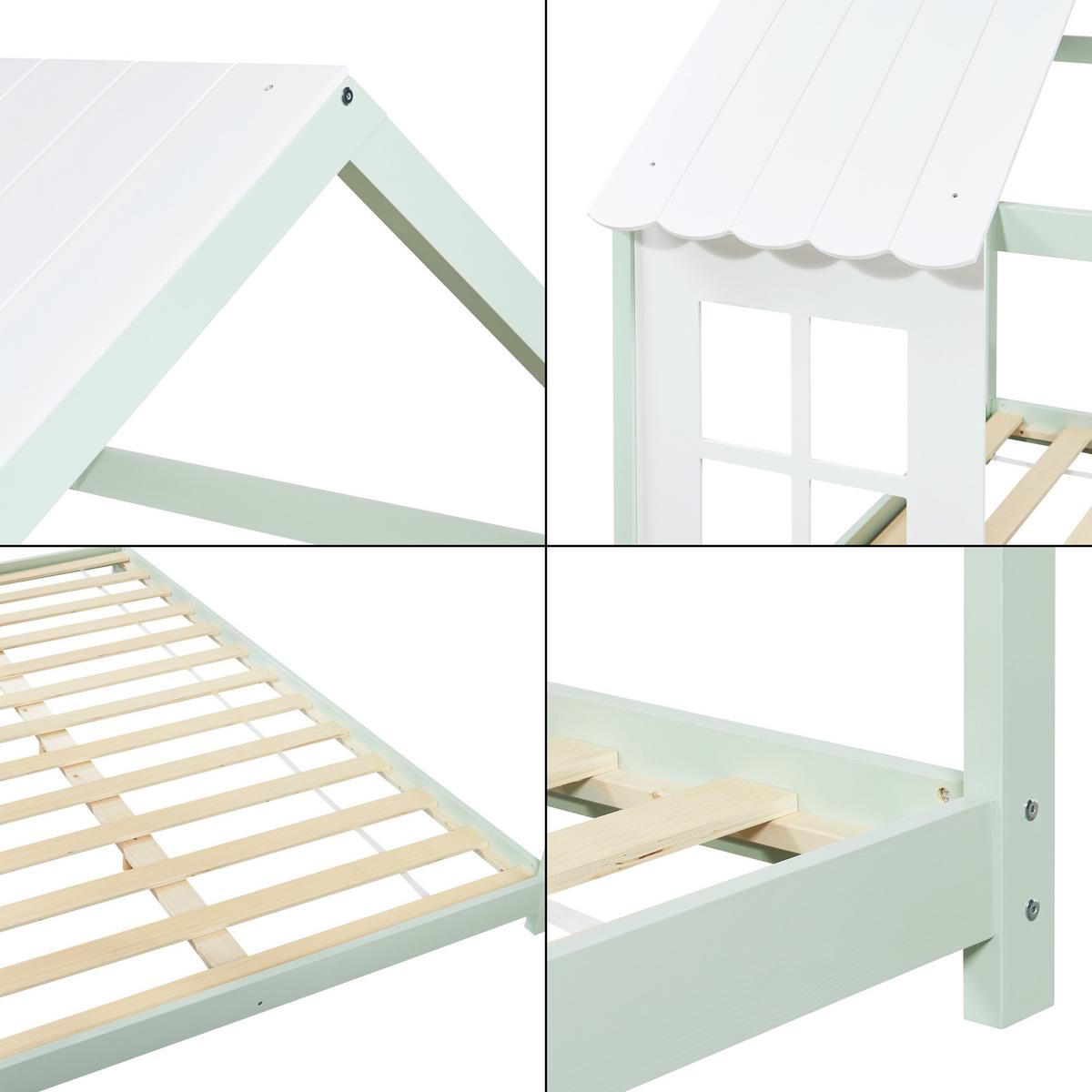 HAUSBETT Tostedt - Weiß/Mintgrün, Holz (140/200cm) - [en.casa]