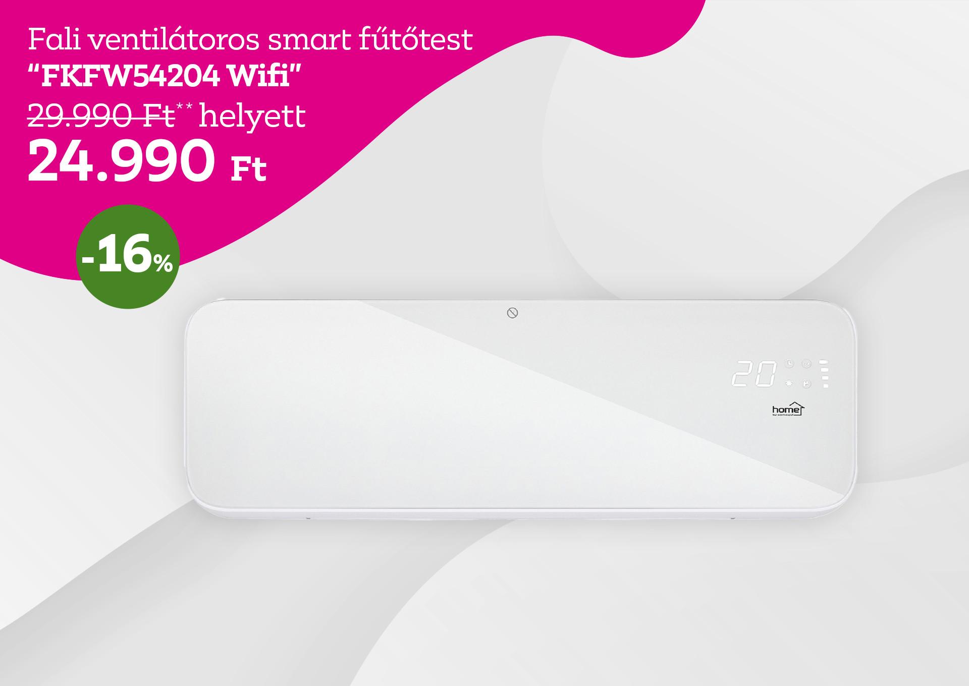 Fali ventilátoros smart fűtőtest  FKFW54204 WIFI 29990 Forint helyett 24990 Forint, kedvezmény mértéke 16%