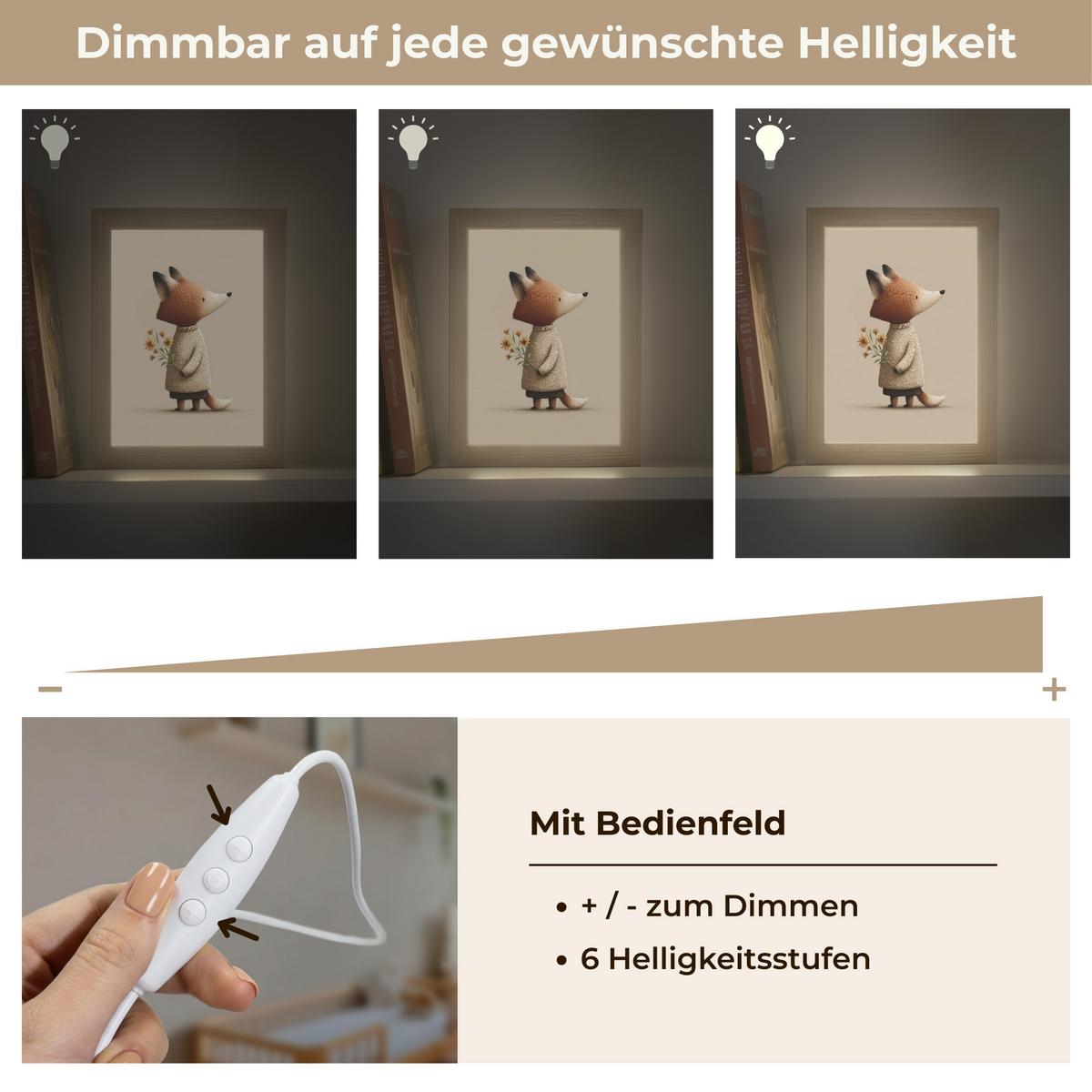 NACHTTISCHLAMPE Fuchs - Gelbe Blumen - Minimalistisch 15x20 cm - Taupe, Holzwerkstoff (8/15/20cm) - OnlyWow