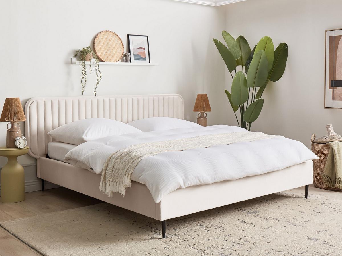 BETT mit Lattenrost 180/200 cm Beige Brin - Beige/Schwarz, Textil (180/200cm) - Beliani
