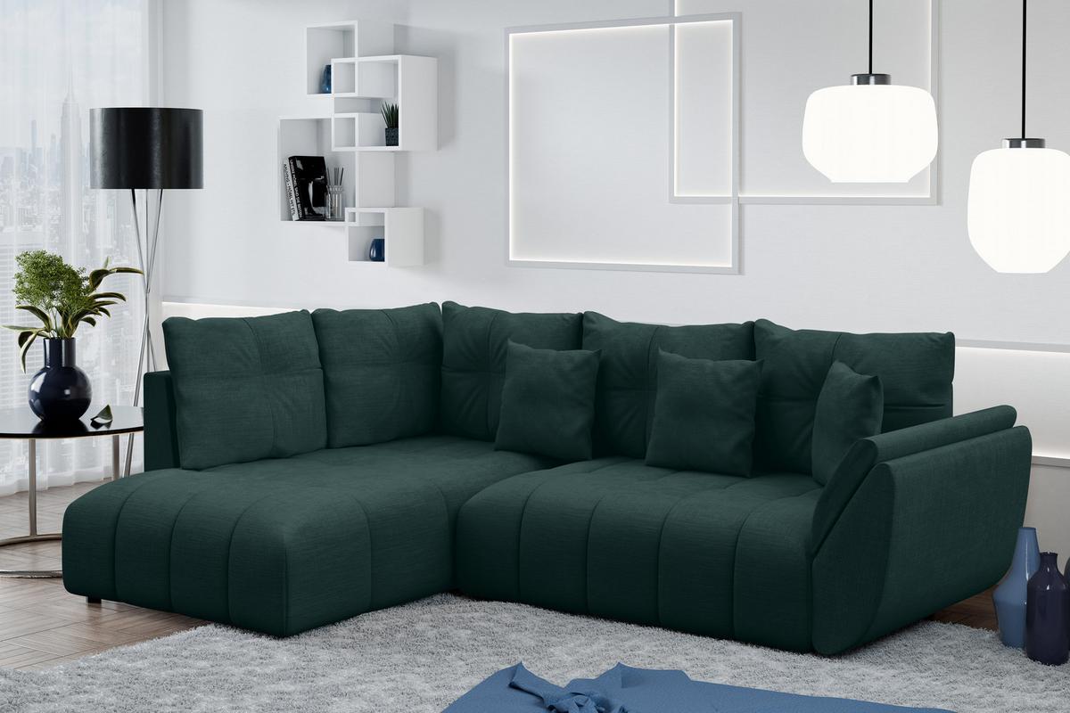 ECKSOFA L Form Corleone Grün 268/192/96 cm mit Schlaffunktion - Schwarz/Grün, Kunststoff/Textil (268/192cm) - AX Living