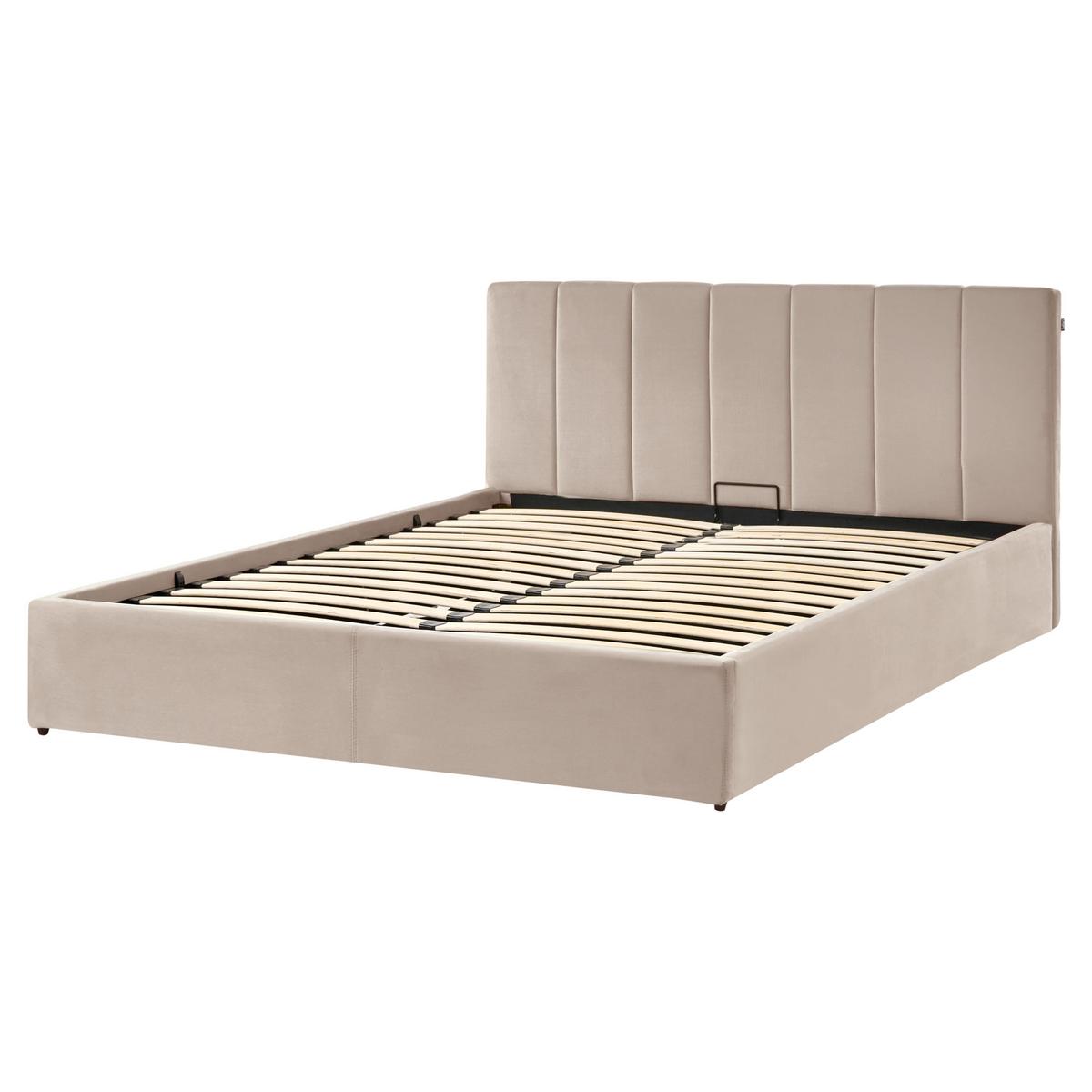 BETT mit Stauraum 160/200 cm Samtstoff Taupe Dreux - Taupe, Textil (160/200cm) - Beliani