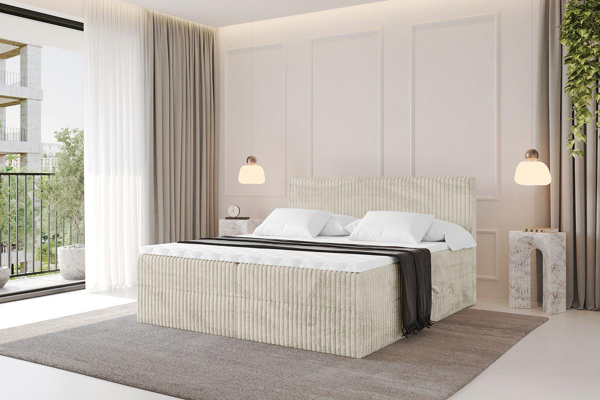 BOXBETT mit Matratze H4 und Lattenrost - TOLO - 200x200 Cord - Creme - Champagner, Holzwerkstoff/Kunststoff (200/200cm) - ALTDECOR