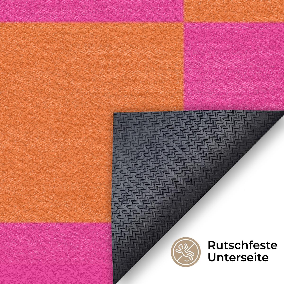 FUSSMATTE Schachbrettmuster - Orange - Rosa - Blöcke Schmutzfangmatte 120x80 cm - Pink, Kunststoff (120/0.4cm) - MuchoWow