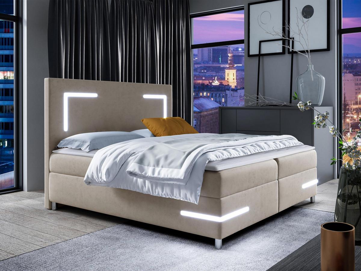 BOXBETT Delos LED - H3 - Kaschmir, Holz (160/200cm) - MIRJAN24
