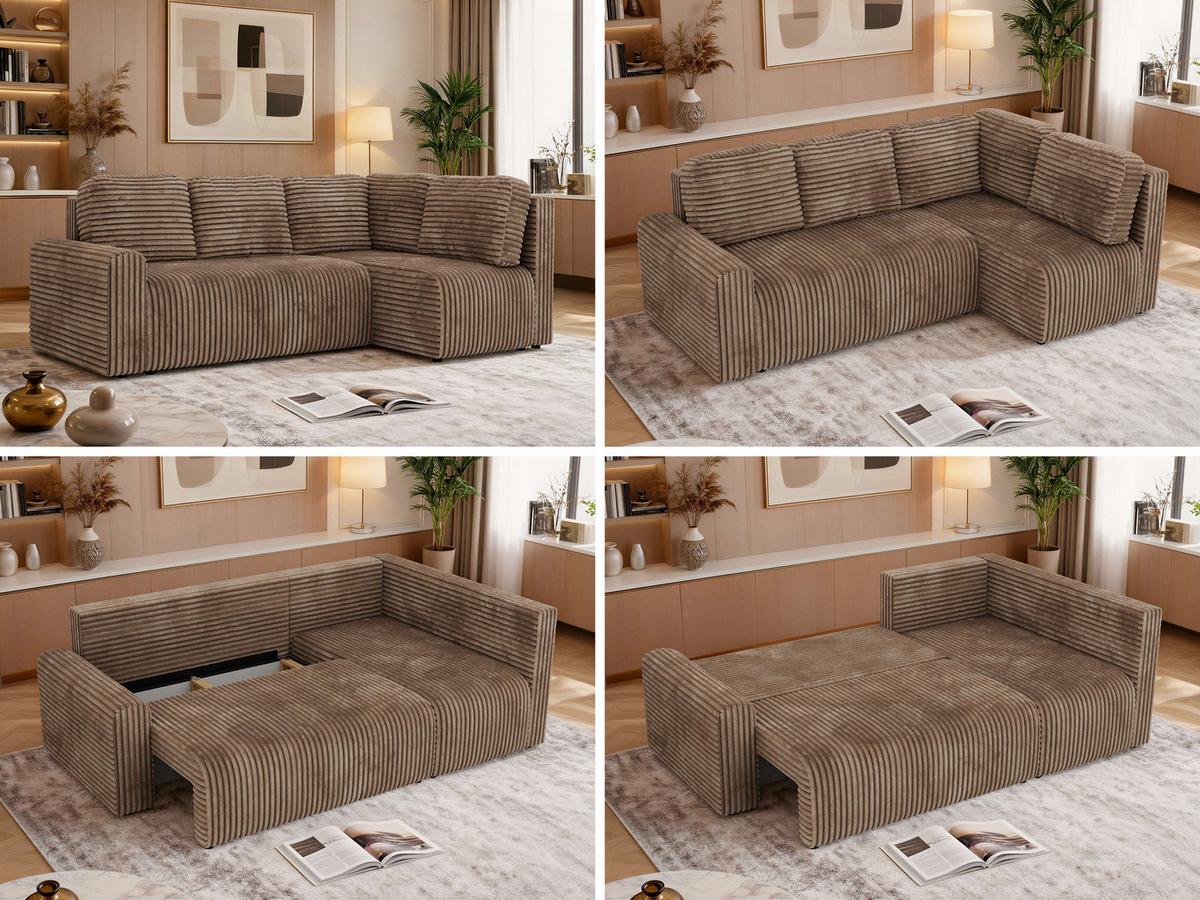 ECKSOFA NESSARO COR L - Braun Cord - Rechts - Schwarz/Braun, Kunststoff/Textil (240/151cm) - MKS