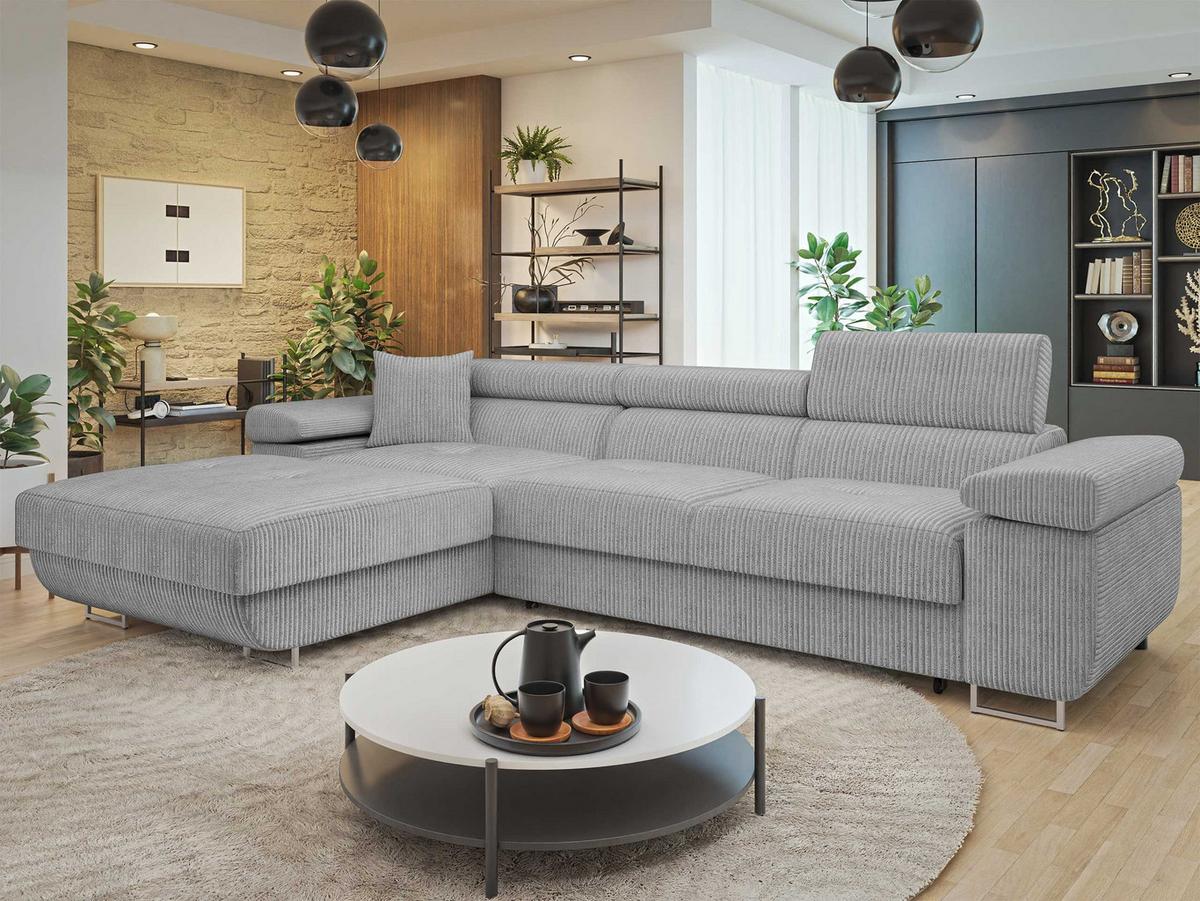 ECKSOFA Torezio Mini Cord, Seite: Links - Grau, Holz/Textil (280/170cm) - MIRJAN24