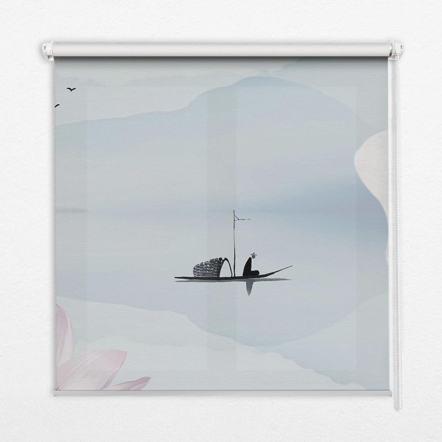 INNENROLLO - Fensterrollo - Rollo - 100x180 cm - Ein Fischer auf einem Boot - Weiß, Kunststoff (100/180/0.5cm) - TULUP