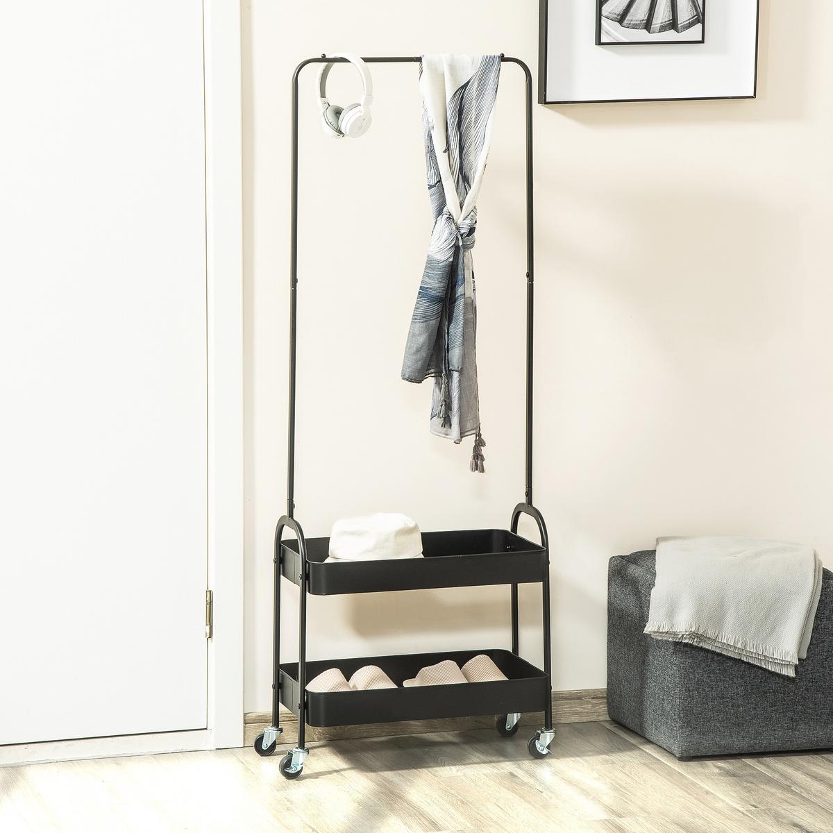KLEIDERSTÄNDER auf Rollen, Garderobenständer mit Kleiderstange, Schwarz - Schwarz, Metall (31.5/152.5/56.5cm) - HOMCOM