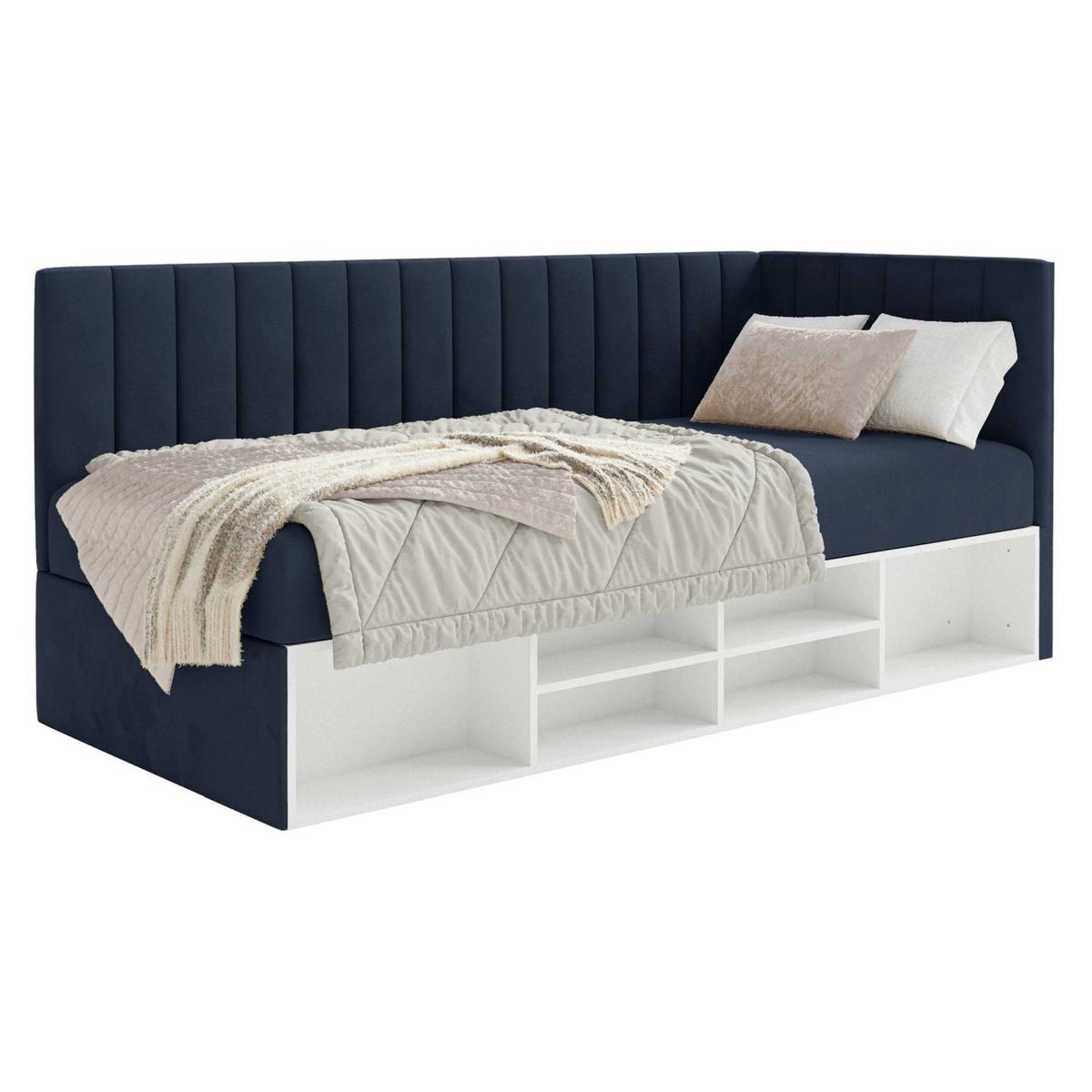 JUGENDBETT Ventrio Dunkelblau Easy-Clean-Samtbezug 90x200 cm - Graphitfarben, Holz/Textil (90/200cm) - Selsey